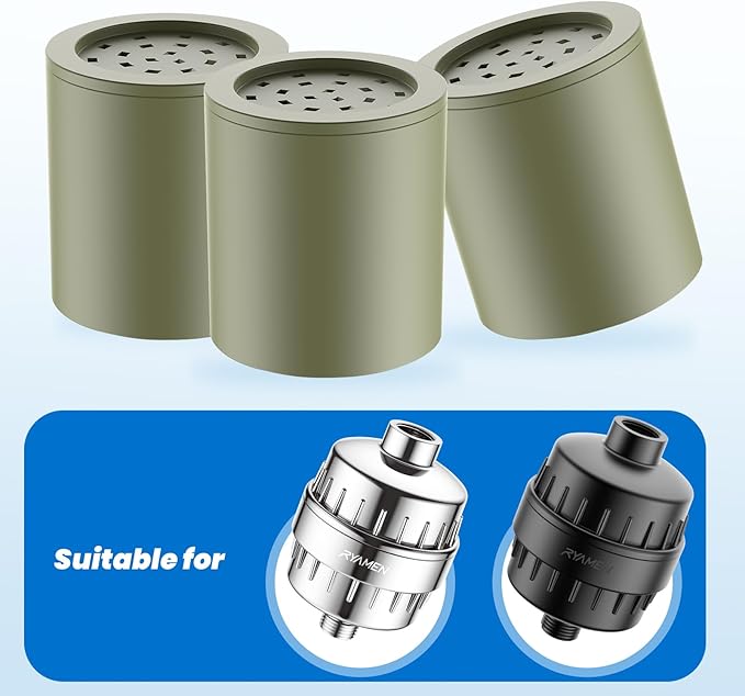 20-Stage Replacement Filter for Ryamen Shower Filter, Remove Heavy Metals, Chlorine & More – High Output, Enhanced Filtration for Healthier Skin and Hair, 3-Pack