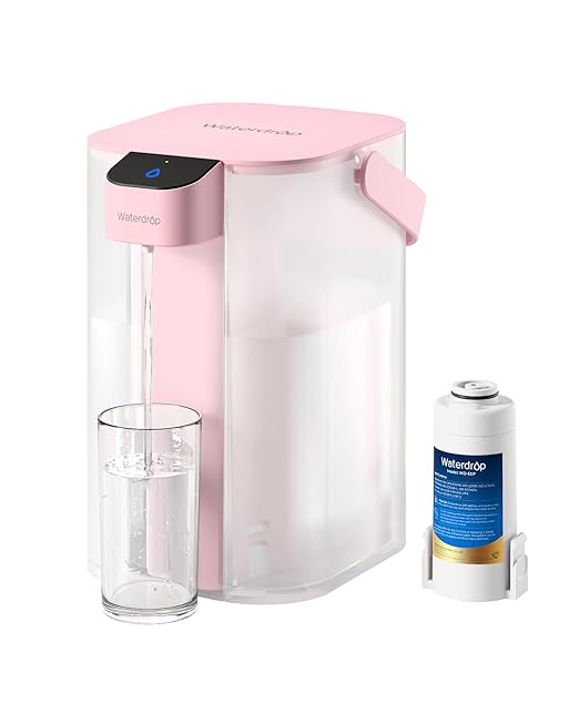 Waterdrop ED01P Electric Water Filter Pitcher, Reduce 99.6% of Lead and 45+ Impurities, 15-Cup 200-Gallon Capacity, Rechargeable Instant Dispenser, NSF/ANSI 42&53&401&372, Does not Lower TDS, Pink