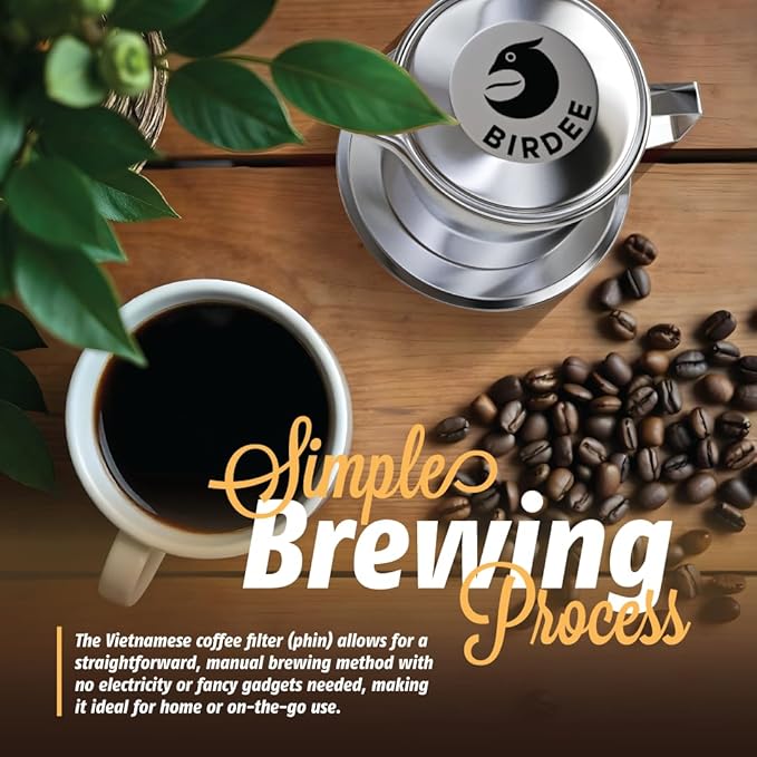 Birdee Vietnamese Coffee Dripper Foldable - 12 oz, Stainless Steel, Medium Drip Filter, Durable, Dishwasher Safe, Home Use, Travel, Camping, Gift Sets