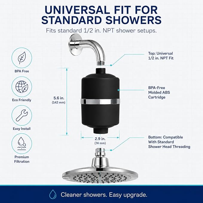 Crystal Quest Shower Filter, Shower Head Filter for Hard Water, Shower Water Filter Removes Chlorine, chloramines & VOCs, Filter Shower Head, Improves Skin & Hair, Long-Lasting - ISO Certified, Black