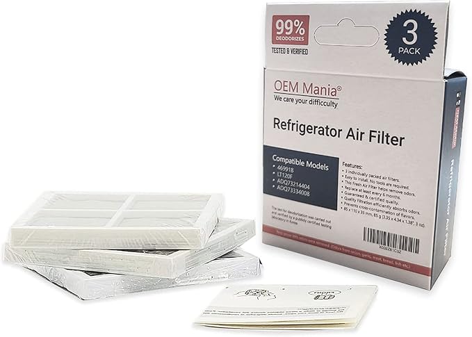 LT120F 3 Pack Air Filter - Perfect Fit/No Carbon Powder 6 Month Replacement Fridge Fresh Air System - Replacement Compatible with LG LT120F, Kenmore Elite 469918, ADQ73214404, ADQ73334008