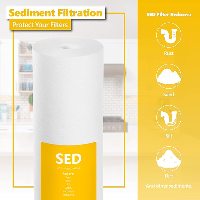 Express Water – 10 Pack Sediment Replacement Filter – Whole House Replacement Water Filter – SED High Capacity Water Filter – 5 Micron Water Filter – 4.5” x 20” inch