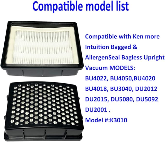 5 Packs BU4050,BU4022,BU4020,BU4018,BU3040,DU2012,DU2015,DU5080,DU5092,DU2001 HEPA Replacement Filter Compatible with Kenmore K3010 Intuition Bagged and AllergenSeal Bagless Upright Vacuum Cleaner