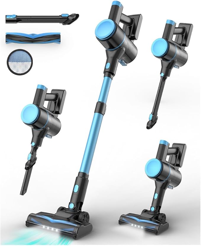UML0 N8 Cordless Vacuum Cleaner,Lightweight Stick Vacuum with Powerful Suction,2200mAh Battery,40 Mins Runtime, Self-Standing,Rechargeable Vacuum Cleaners for Home Hardwood Floor Pet Hair (Cobalt)