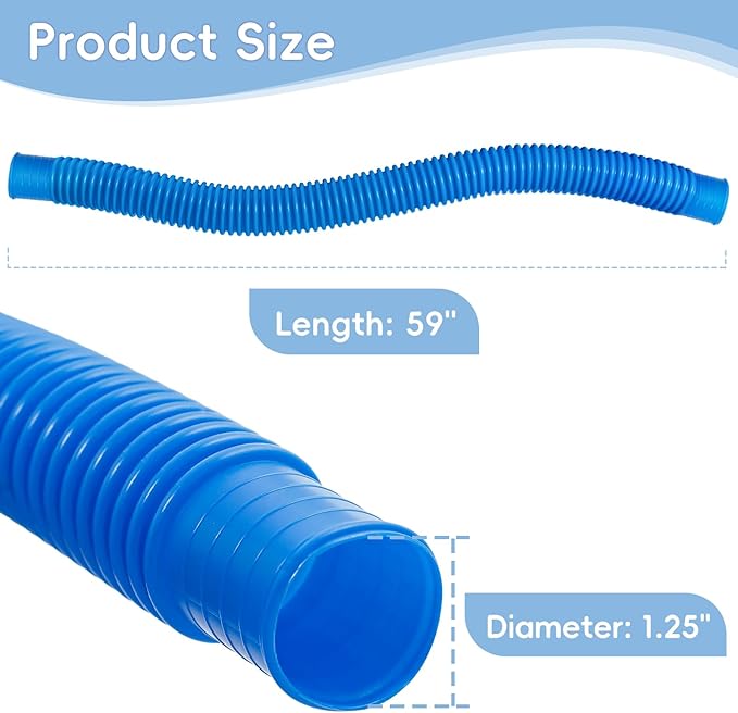 Replacement Pool Hoses for Above Ground Pools 1 1/4, 59" Long Filter Pump Hose, 4 Packs Pool Pump Hose with 4 Hose Holders and 8 Metal Clamps (Blue)