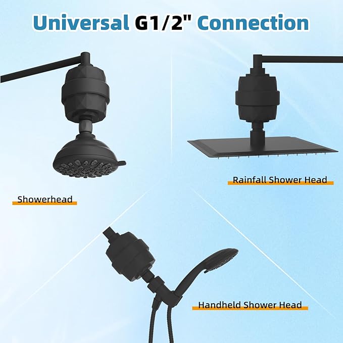 Filtered Shower Head, 10" High Pressure 10-Spray Handheld/Rainfall Shower Head Combo with 20 Stage Shower Filter, 11" Shower Extension Arm, 71" Hose, Shower Head Holder, Matte Black