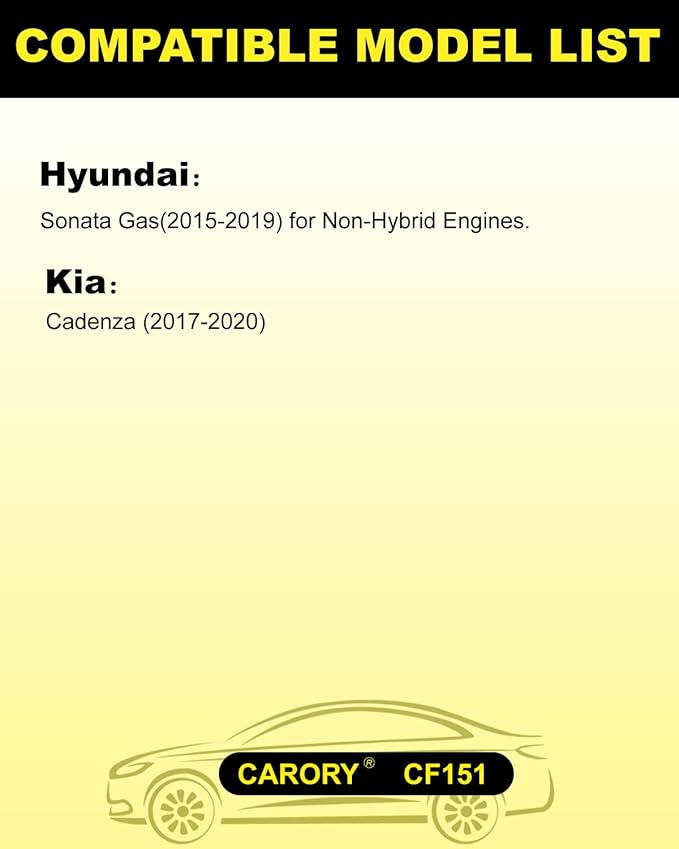 CARORY Cabin Air Filter w/Activated Carbon for Hyundai Sonata Gas (2015-2019) for Non-Hybrid Engines, Kia Cadenza (2017-2020), OE# 97133-C2000, C2H79-AP000, 97133-C1000, CF12151
