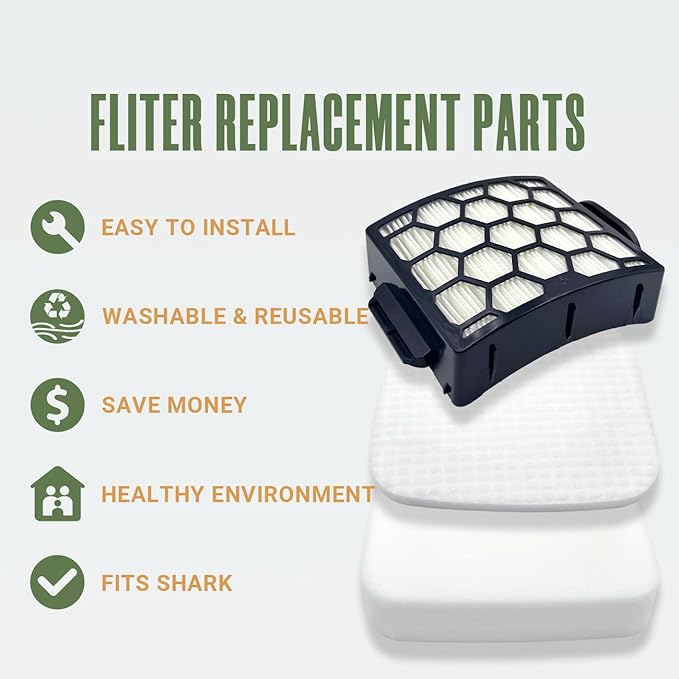 Filter Replacement for Shark LA555 LA502 LA300 LA301 LA322 LA360 LA401 LA455 LA702 Rotator Lift-Away ADV DuoClean PowerFins Upright Vacuum, Part XFFK320 & XHF320, 2 HEPA+4 Foam Felt Filters