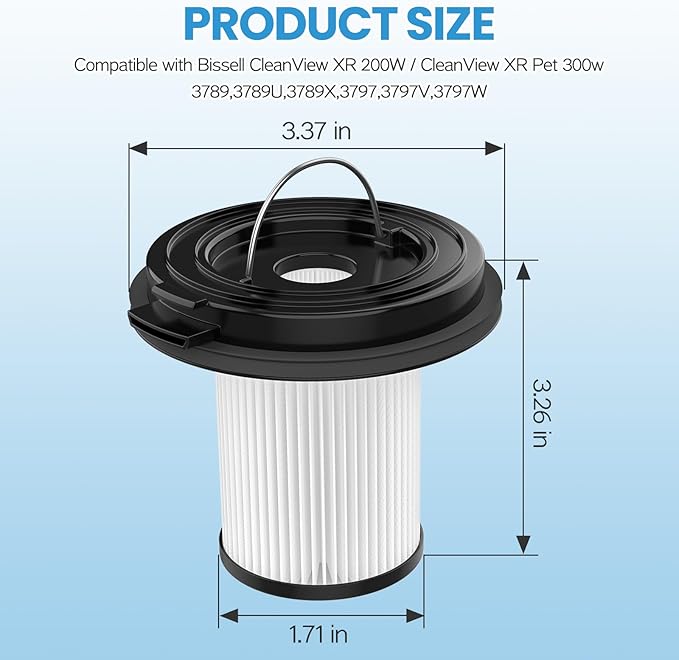 4PACK Replacement Filter Compatible with Bissell CleanView XR 200W / CleanView XR Pet 300w/ Powerlifter Turbo Cordless Stick Vacuum Cleaner 3789,3789U,3789X,3797,3797V,3797W, Replace #1638010