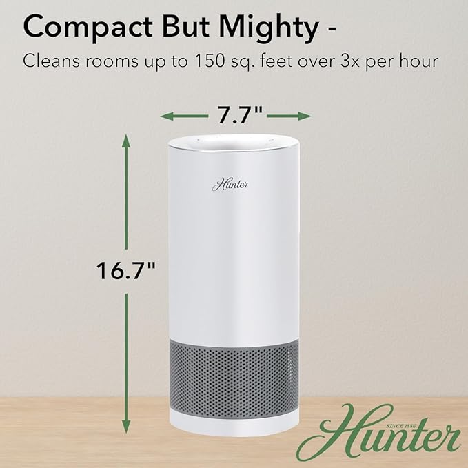 Hunter HP450UV Round Air Purifiers for Home, True HEPA Air Purifier Tower for Pets, Odors, Allergens, Smoke, Dust, VOC's. HEPA Air Purifiers for Bedroom and Small Room. Black