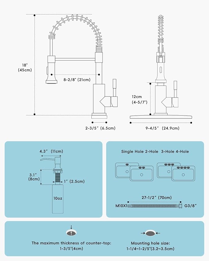 APPASO Black Kitchen Faucet with Soap Dispenser and Pull Down Sprayer, Lead-Free SUS304 Stainless Steel Commercial Single-Handle Spring Faucet for Kitchen Sink, Matte Black (CUPC-Certified Parts)