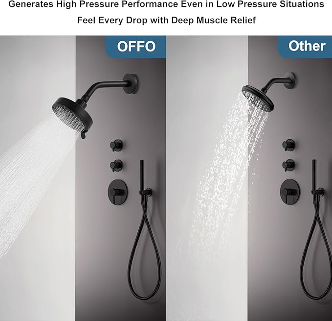 OFFO Shower Head, High Pressure Shower Head with Pause Mode, 9 Mode Fixed Showerheads for Strong Water Flow & Relaxing Shower Experience, Matte Black