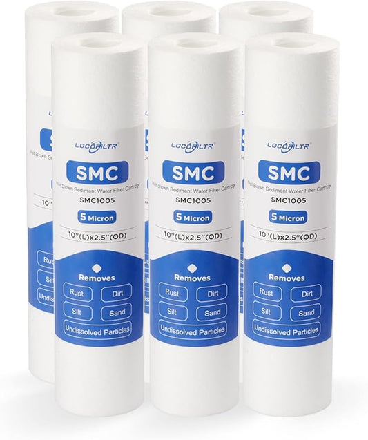 Whole House 10 Micron 10" x 2.5" Spun Polypropylene Sediment Well Water Filter Cartridge Replacement for RS14, RS14-SS, PD-10-934, SDC-25-1010, FP110, PWMB10M10, FPMB10-978, SP-P10 (Pack of 6)