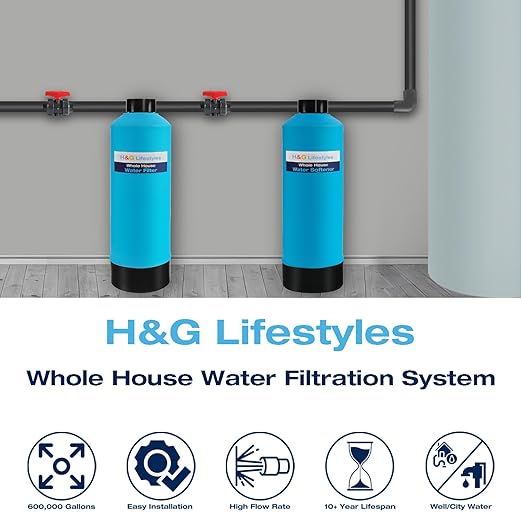 H&G Lifestyles Whole House Water Filter System, NSF Certified KDF Water Filtration System for Well Water & City Water,Silver-Enhanced, Remove Chlorine Heavy Metal Odor, Improve Water Taste, 700,000Gl