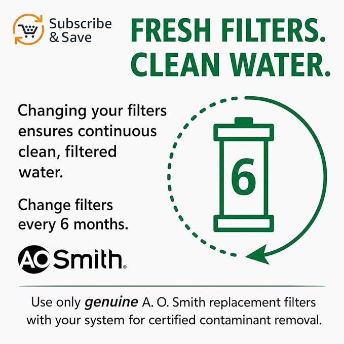 AO Smith 2.5"x10" 5 Micron Carbon Block Sediment Water Filter Replacement Cartridge - 2 Pack - NSF/ANSI 42 Certified - For Whole House Filtration Systems - AO-WH-PRE-RC2