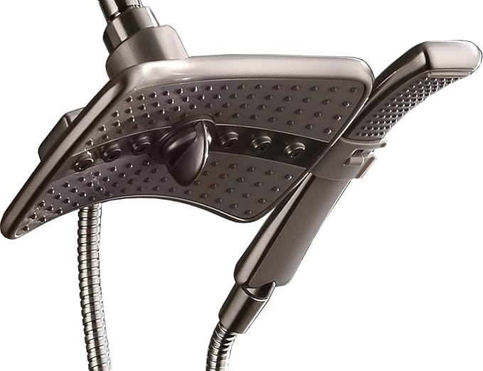 BRIGHT SHOWERS High Pressure Brushed Nickel Shower Heads Combo with Two Spray Setting Fixed Shower Head and Two Spray Settings Handheld Shower Head with Grey Face