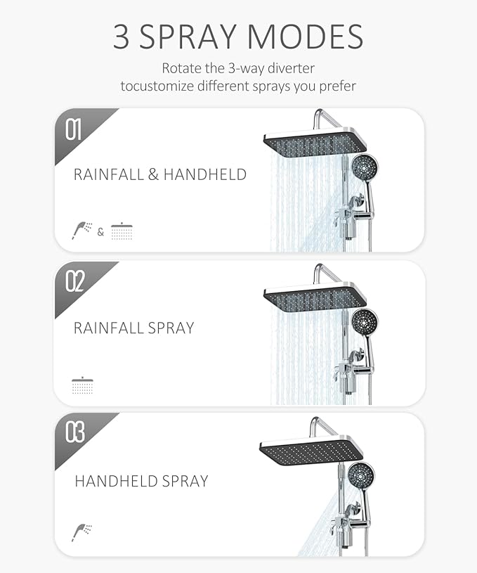 Filtered Shower Head with Handheld,12 Inch High Pressure Rain Shower Head with Adjustable Extension Arm,Dual shower filter head for hard water,Tool-Free DIY Kit,Chrome
