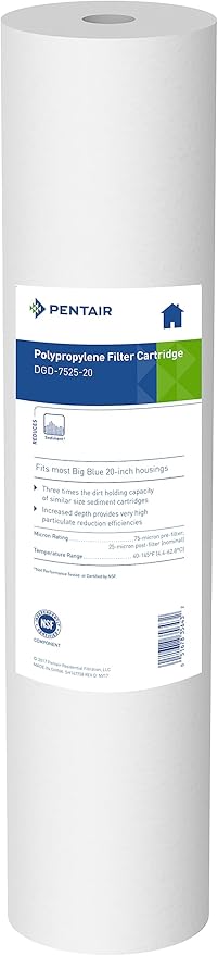Pentair Pentek DGD-7525-20 Big Blue Sediment Water Filter, 20-Inch, Whole House Dual-Gradient Density Spun Polypropylene Replacement Cartridge, 20" x 4.5", 25 Micron