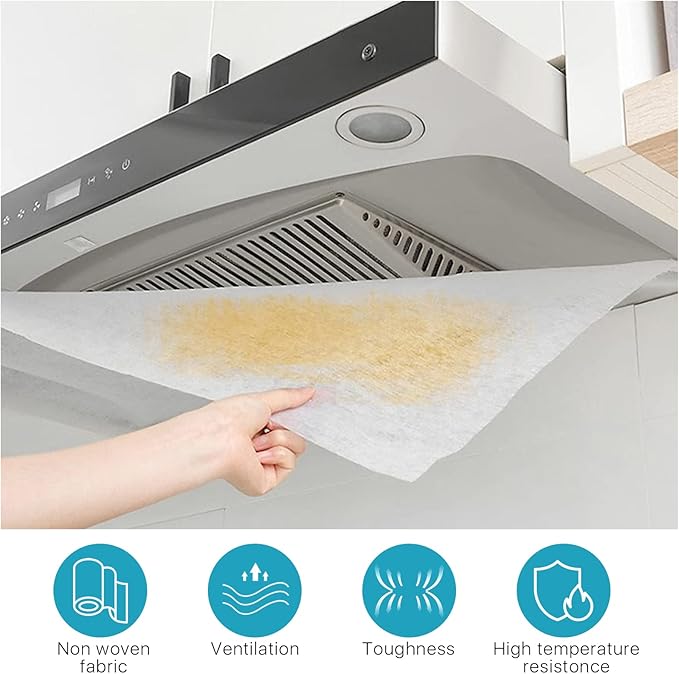 2 Rolls Range Hood Filters, Nonwoven Fabric Range Hood replacement filter with Magnetic block and Oil Proof Sticker, Anti Oil Filter Membrane for Kitchen（10m, White)