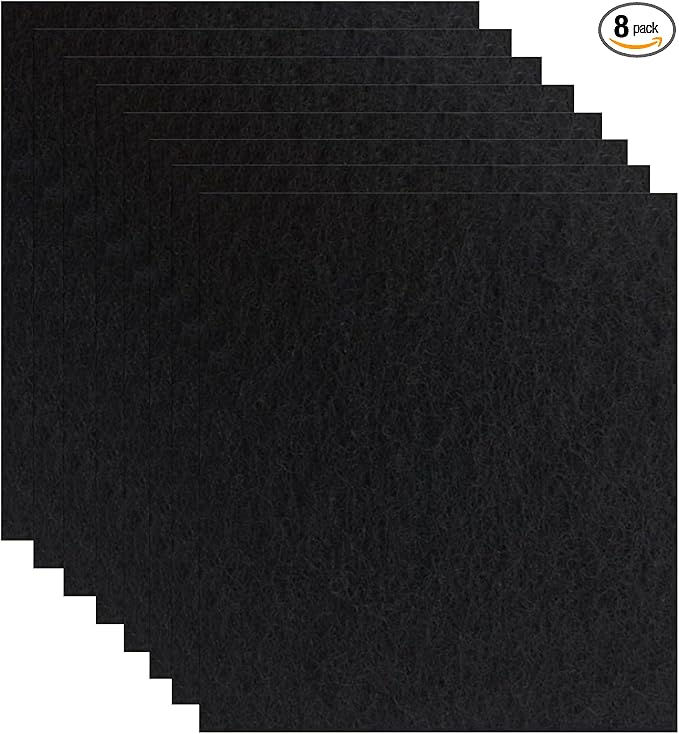 8 Pack Charcoal Cat Litter Box Replacement Filter for Hooded Cat Box, 6 x 6.5Inch Carbon Odor Filters, Black