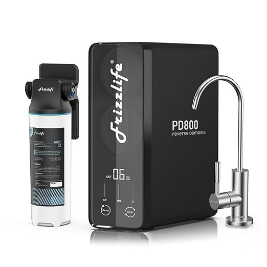Frizzlife 800GPD Reverse Osmosis Water Filter, NSF/ASNI 58&53&42&372 Standard, Alkaline Mineral pH+ Tankless Reverse Osmosis System, 9-Stage Under Sink Filtration RO, 2:1 Pure to Drain, PD800-TAM4
