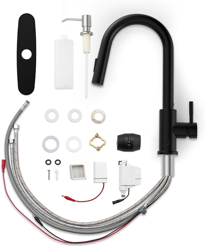 APPASO Black Kitchen Faucet Touchless, CUPC-Certified Hoses, Lead-Free Smart Motion Sensor Sink Faucets with Soap Dispenser and Pull Down Sprayer 2 Modes, High Arc S304 Stainless Steel