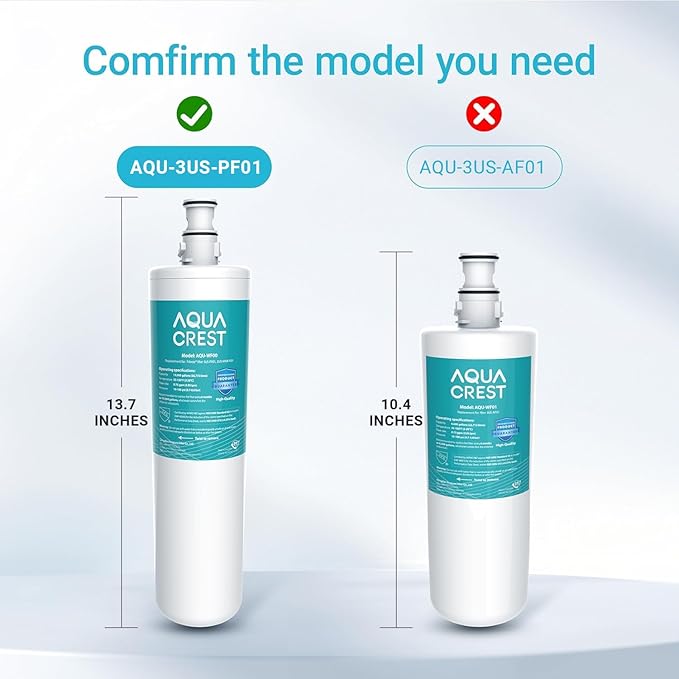 AQUA CREST 3US-PF01 Under Sink Water Filter, Replacement for Standard Filtrete® 3US-PF01, 3US-MAX-F01H, 3US-PF01H, Delta RP78702, Manitowoc K-00337, K-00338, HF20 HF25 HF27, NSF 42 Certified, 2 Pack