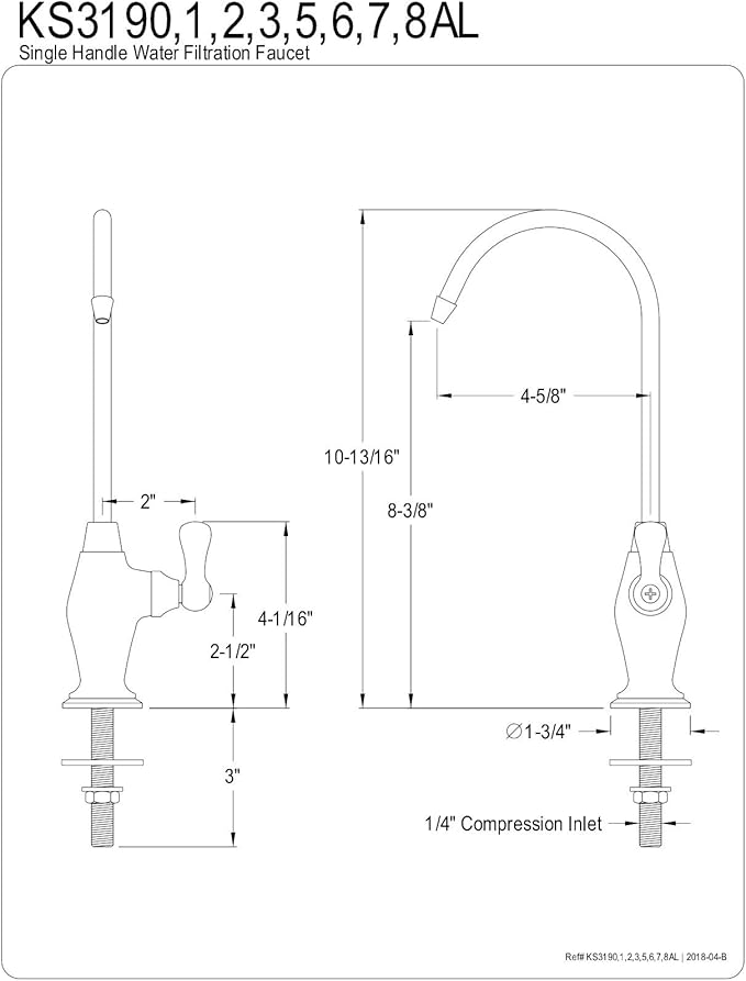 Kingston Brass Gourmetier KS3198AL Restoration Single Handle Water Filtration Faucet, Brushed Nickel, 10.81 x 4.63 x 1.75