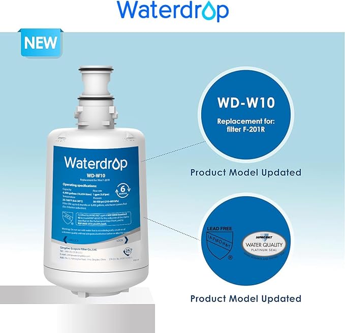 Waterdrop F-201R Water Filter Cartridge, Replacement for InSinkErator® F-201R Water Filter Cartridge for Hot Water Dispenser, NSF/ANSI 42&372, 4400 Gallons, 2 Pack, Model No.WD-W10