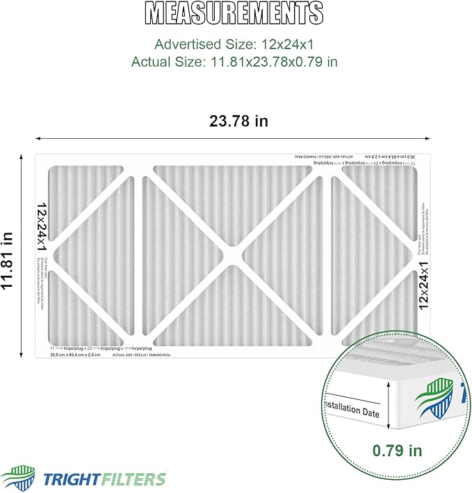 TRIGHTFILTERS 12x24x1 Air Filter 4 Pack, MERV 8 Pleated Dust Defense Air Filters Replacement Air Conditioner HVAC AC Furnace Filter, Durable and Lightweight