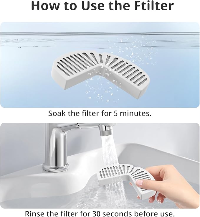 Cat and Dog Water Fountain Filters - 1 Filter Housing + 6 Replacement Filters, Half-Year Supply for Stainless Steel Pet Fountains, L-Shape Cartridge Value Pack