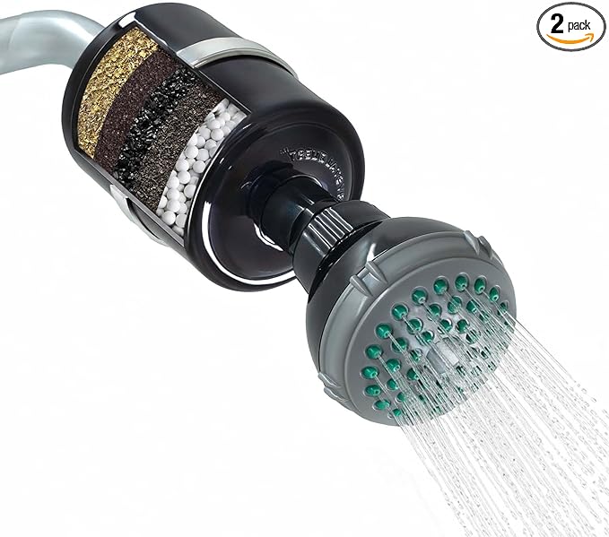 Crystal Quest Shower Filter with Head, Shower Head Filter for Hard Water, Shower Water Filter Removes Chlorine, chloramines & VOCs, Filter Shower Head, Improves Skin & Hair, Long-Lasting - Black