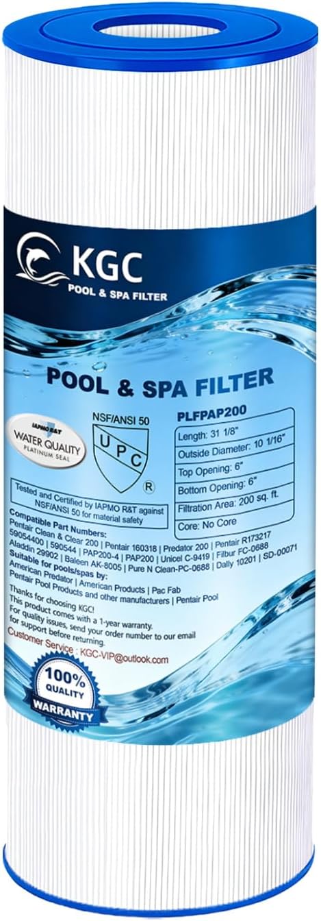 KGC CC200 Pool Filter Cartridge Replaces Compatible with PAP200, Clean & Clear 200, CC200, Unicel C-9419,Filbur FC-0688, 59054400, R173217, Pool Filter Cartridge 200 Sq. Ft, 1 Pack
