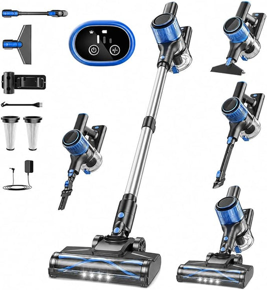 VOKENE Cordless Vacuum Cleaner, 8 in 1 Powerful Suction Lightweight Vacuum Cleaner for Home, LED Display, 3 Suction Modes, 45Mins Detachable Battery Vacuum for Hard Floor Carpet Pet Hair