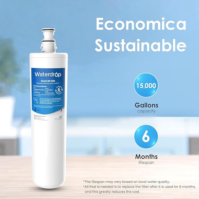 Waterdrop 3US-MAX-F01, 3US-PF01 Under Sink Water Filter, Replacement for Filtrete® 3US-PF01, Maximum 3US-MAX-F01, 3US-PS01, 3US-MAX-S01, Manitowoc K-00338, NSF/ANSI 42 Certified, 3 Pack