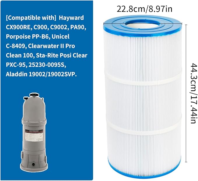 WuYan C900 Pool Filter Cartridges for Hayward C900, CX900RE,for Pleatco PA90,C-8409,PP-B6, FC-1292, for Posi-Clear PXC-95, 90 Sq. Ft Pool Filter Cartridge
