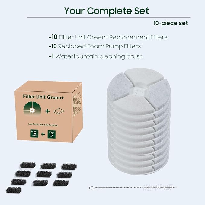 10 PCS Plastic Reduced Version Pet Cat Water Fountain Filters Fit For Solo 2/Solo SE,3 Pro/2S/3, Including Replacement Filters and Replaced Foam Pump Filter (10 pcs)