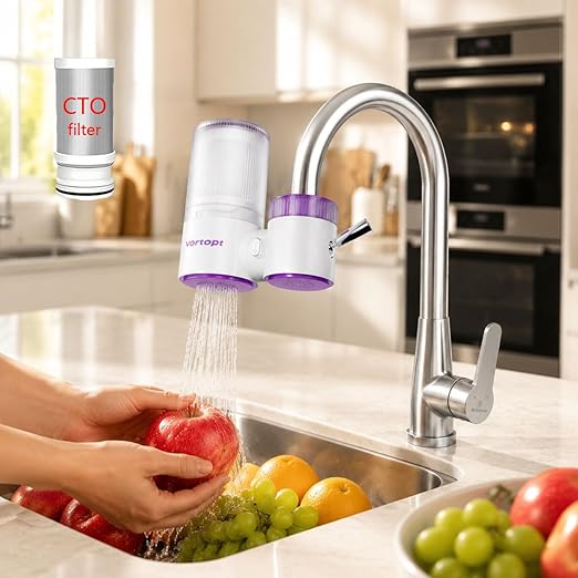 Vortopt Faucet Water Filter,360° Rotary Kitchen Faucet Filter with Carbon Block Filter,350 Gallon NSF Certified Agua Purifier,can Reduce 99% Chlorine,Improve Taste, Drinking Water Filter,T10-Purple.