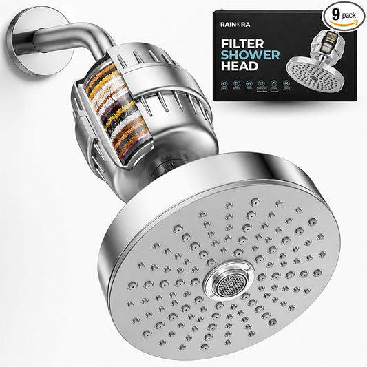Filtered Shower Head Combo - 25 Stage Filtration (20+5), High Pressure Showerhead 3 Spray Modes, Removes Chlorine & Heavy Metals, Vitamin C Hard Water Filter for Skin & Hair, Chrome