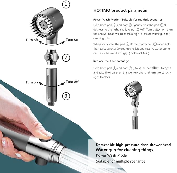 Shower Drops Head Filtered Showerhead With Five Filters,Filtered Shower Head With Handheld,High Pressure Turbo Showerhead,Reusable,Adjustable Settings With Hose 5-piece set