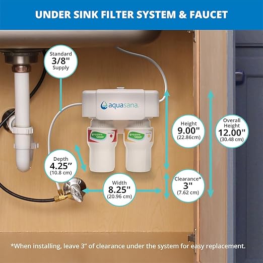 Aquasana Under Sink Water Filter System - Reduces PFAS, Lead, & Chlorine in Drinking Water - Under Counter Claryum Filtration for Kitchen - 2-Stage - Chrome Faucet - AQ-5200.56