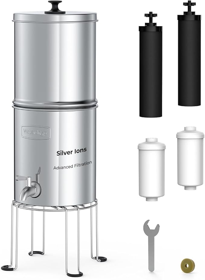 Waterdrop TK-AB-FS Gravity Water Filter System, with Silver Ions Enhanced Filtration, NSF/ANSI 42&372 Standard, Reduces Fluoride and Chlorine, with 4 Filters and Metal Spigot, 2.25G