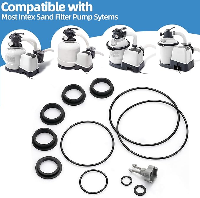 Sand Filter Pump Seal Gasket Parts, Replacement Repair Set Compatible with Intex Sand Filter Pumps, Air Release Valve & O-Rings (Black)