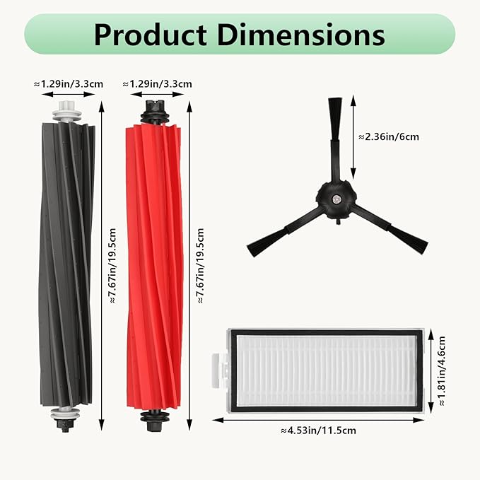 Replacement Parts Fit For Roborock Q5 Pro/ Pro+(Plus) / Max+(Plus)/ DuoRoller+(Plus), Q8 Max/ Max+(Plus) Robot Vacuum Cleaner Accessories Kits. Dual Main Roller Brush, Washable Filter, Side Brush