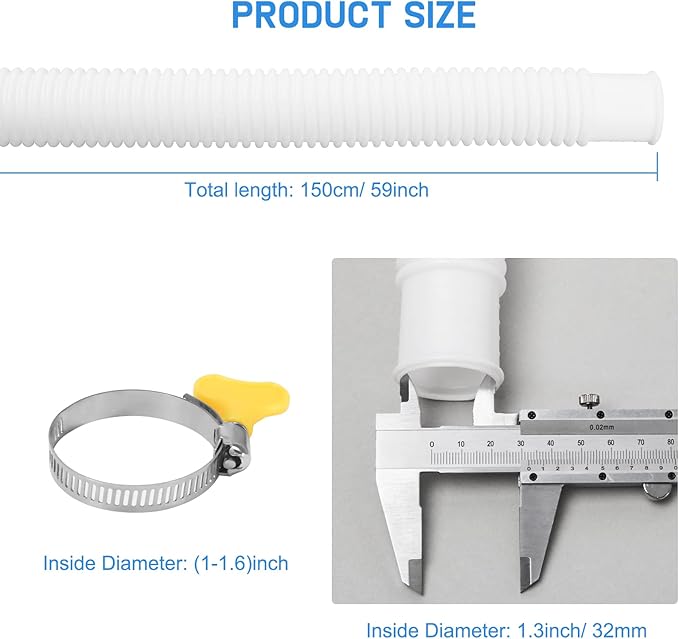 Replacement Hose for Pool Pump 1.25" Diameter Swimming Pool Hose for Above Ground Pools, 59" Long 2 Pack Filter Pump Hose for Pump Models(330 GPH, 530 GPH, 1,000 GPH)