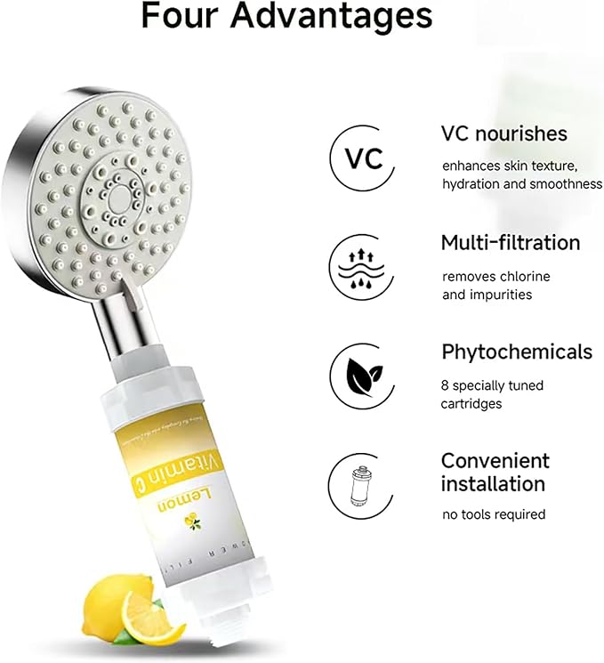 3 Pack Vitamin C Shower Filter for Hard Water Filter Bathtub Shower Aromatherapy Replacement Cartridge Bathroom Accessories Remove Chlorine Fluoride Heavy Metals Lemon + Jasmine + Ocean
