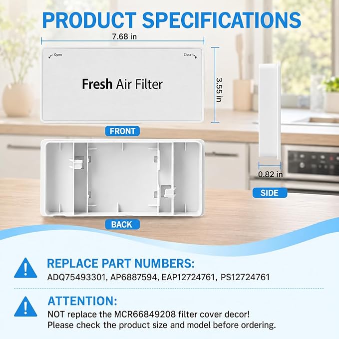 ADQ75493301 Refrigerator Air Filter Cover Replacement Part Compatible with LG Fridge Fresh Air Filter Housing Case Assembly Replaces AP6887594 PS12724761 Fits LRFXC2416S LRMVS3006S