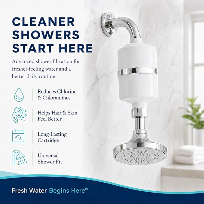 Crystal Quest Shower Filter, Shower Head Filter for Hard Water, Shower Water Filter Removes Chlorine, chloramines & VOCs, Filter Shower Head, Improves Skin & Hair, Long-Lasting - ISO Certified, White