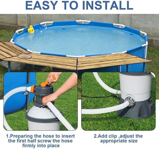 Pool Filter Pump Hose for Intex Pool Accessories - 1.25"Diameter Replacement Pool Hoses for Above Ground Pools Parts Compatible with Coleman ＆ Bestway,59"Long With 8 Clamps (3, White)