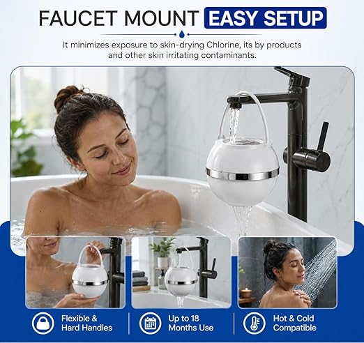 Crystal Quest Bath Ball Filter for Tub Faucet, Bathtub Water Filter, BPA-Free Bathtub Filter, Removes Chlorine, Lead & Impurities, Improves Skin, Hair & Nails, Long Lasting, Fits Most Tubs - White